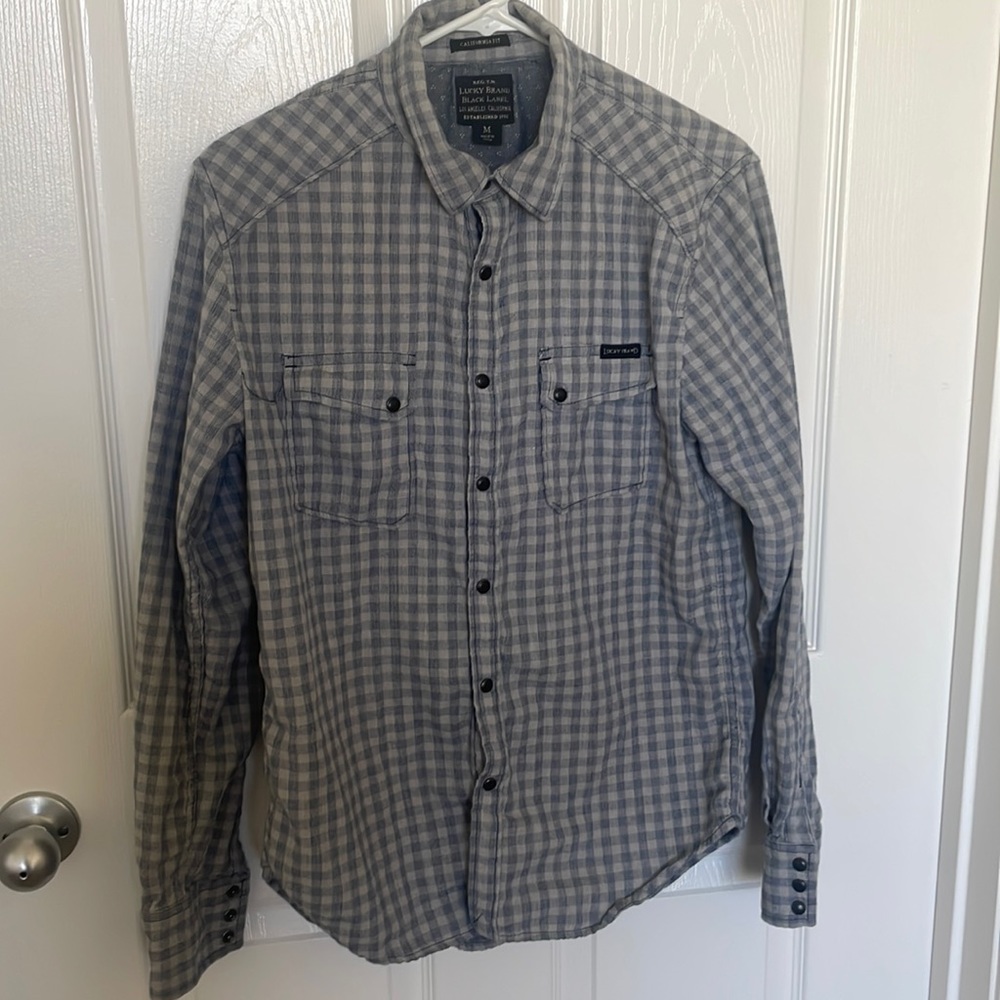Lucky Brand Black Label Gray & Blue Flannel Button Up - Medium